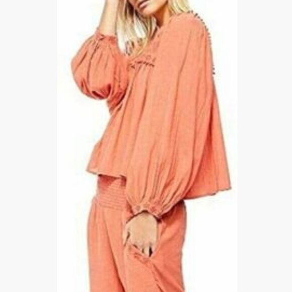 NWT Free People Valencia Top and Pant Cotton Blend Two-Piece Set in Orange - Picture 4 of 8